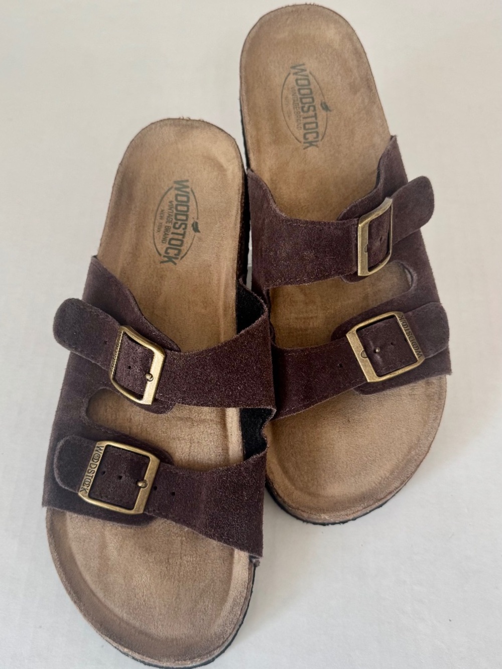 Woodstock Slide Sandal Leather Upper 2 Strap Buckle Brown Summer Beach Men's 9M